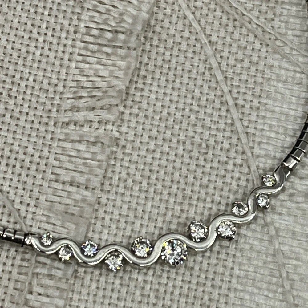 Vintage Sterling Silver CI 925 Channeled CZ Omega Collar Necklace – 16” - Picture 6 of 17